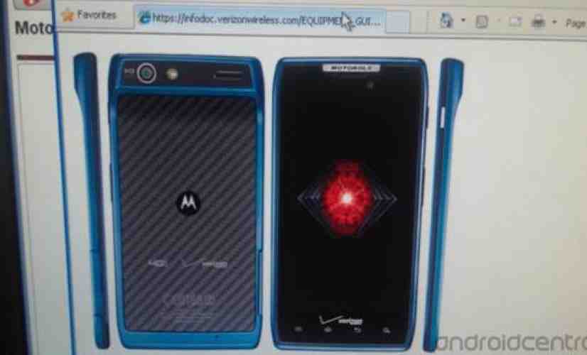 Blue Motorola DROID RAZR shown in leaked images from Verizon's internal system