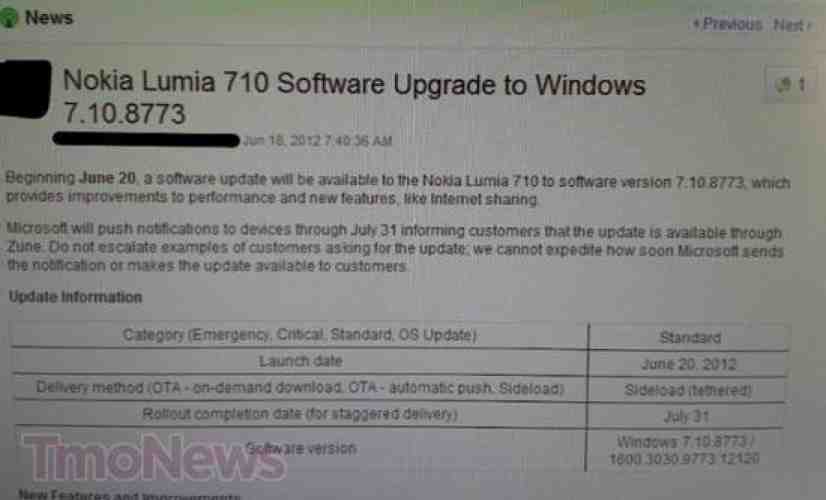 Nokia Lumia 710 tipped to begin receiving Windows Phone Tango update on June 20