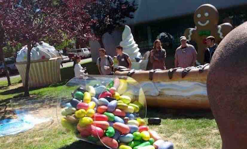 Jelly Bean statue takes its place among the other Android desserts at Google