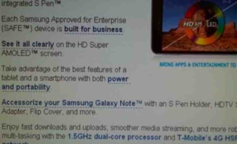 Leaked T-Mobile document names some Samsung Galaxy Note specs