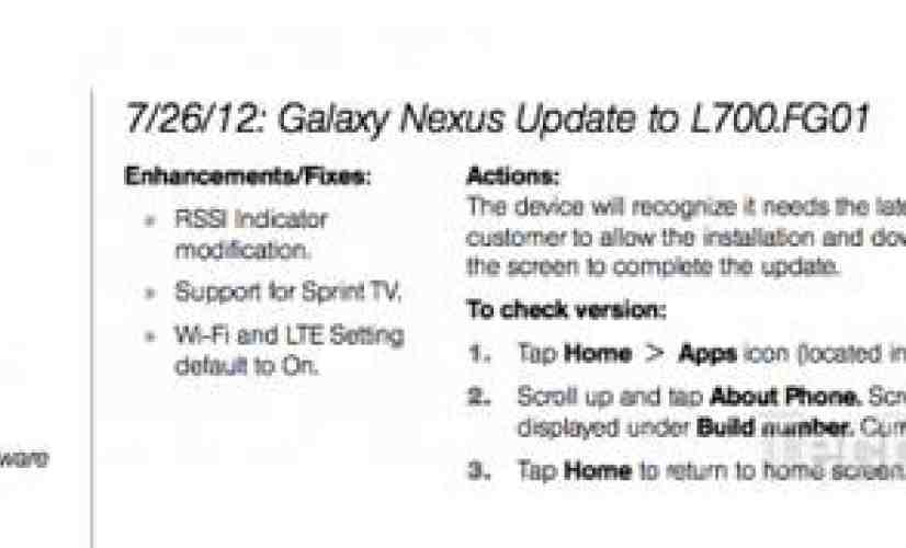 Sprint Galaxy Nexus tipped to begin receiving an update on July 26