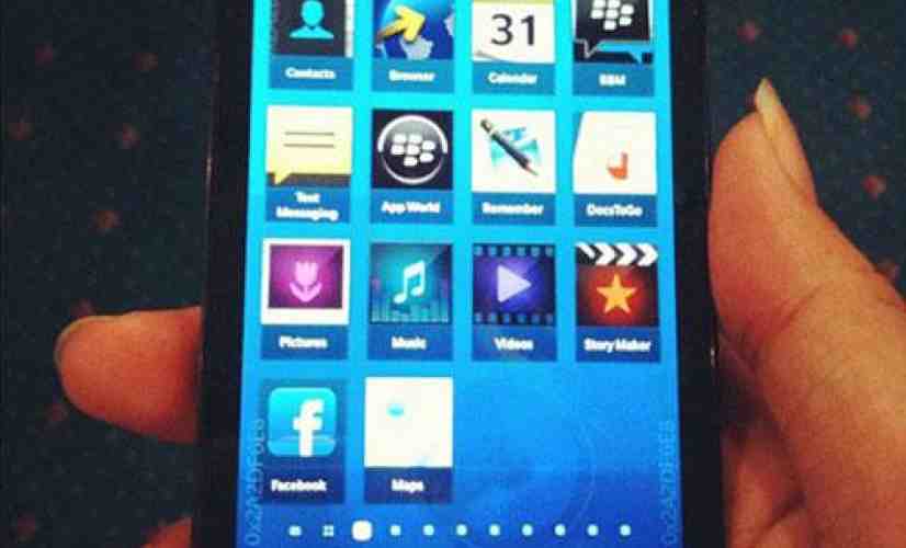 BlackBerry 10 L-Series device photographed with its app icons showing