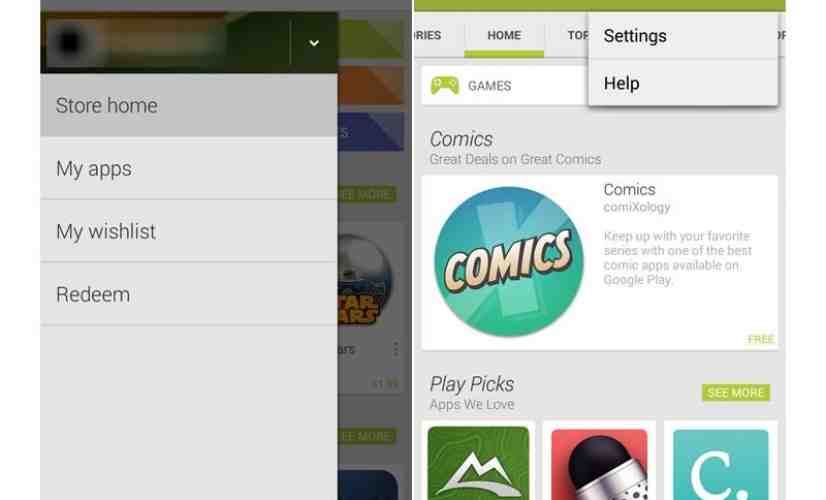 Google Play Store version 4.4 screenshots leak, show new slide-out navigation drawer